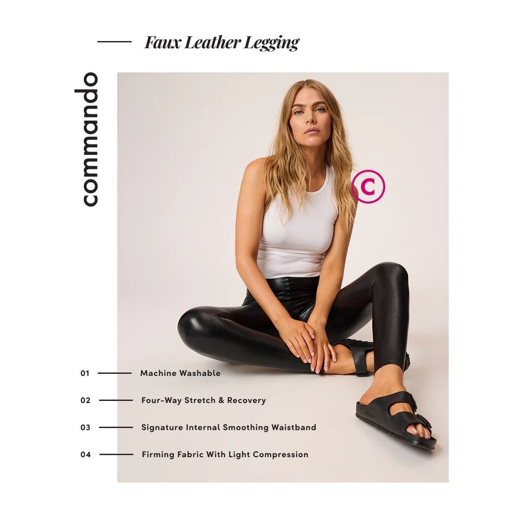 Commando High-Rise Full-Length Black Faux Leather Leggings Women's Medium NWT